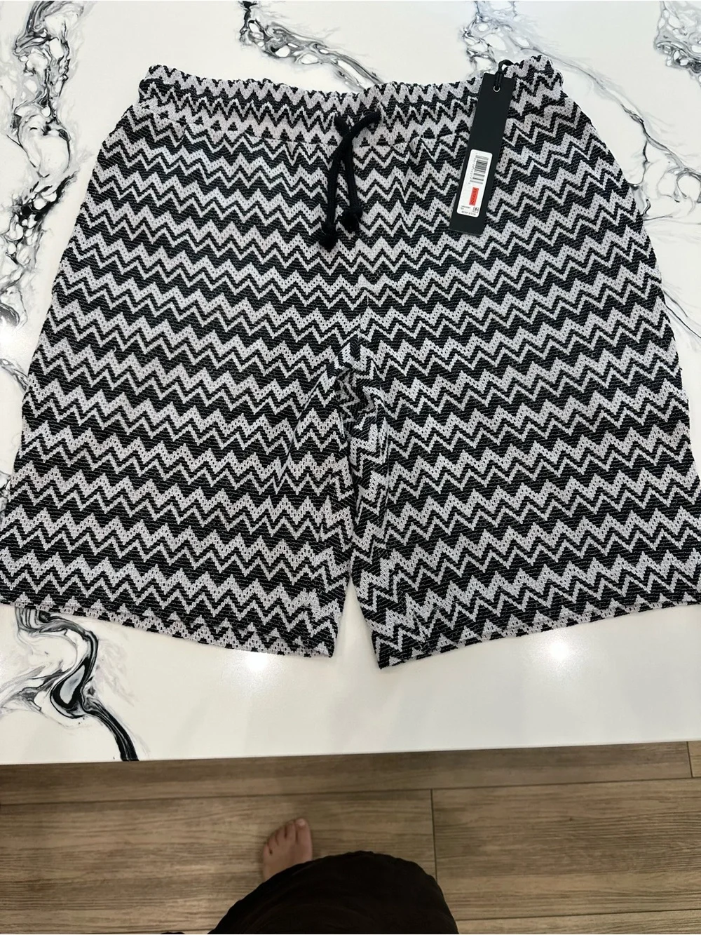 Karl Lagerfeld Black & White Zigzag Swim Shorts